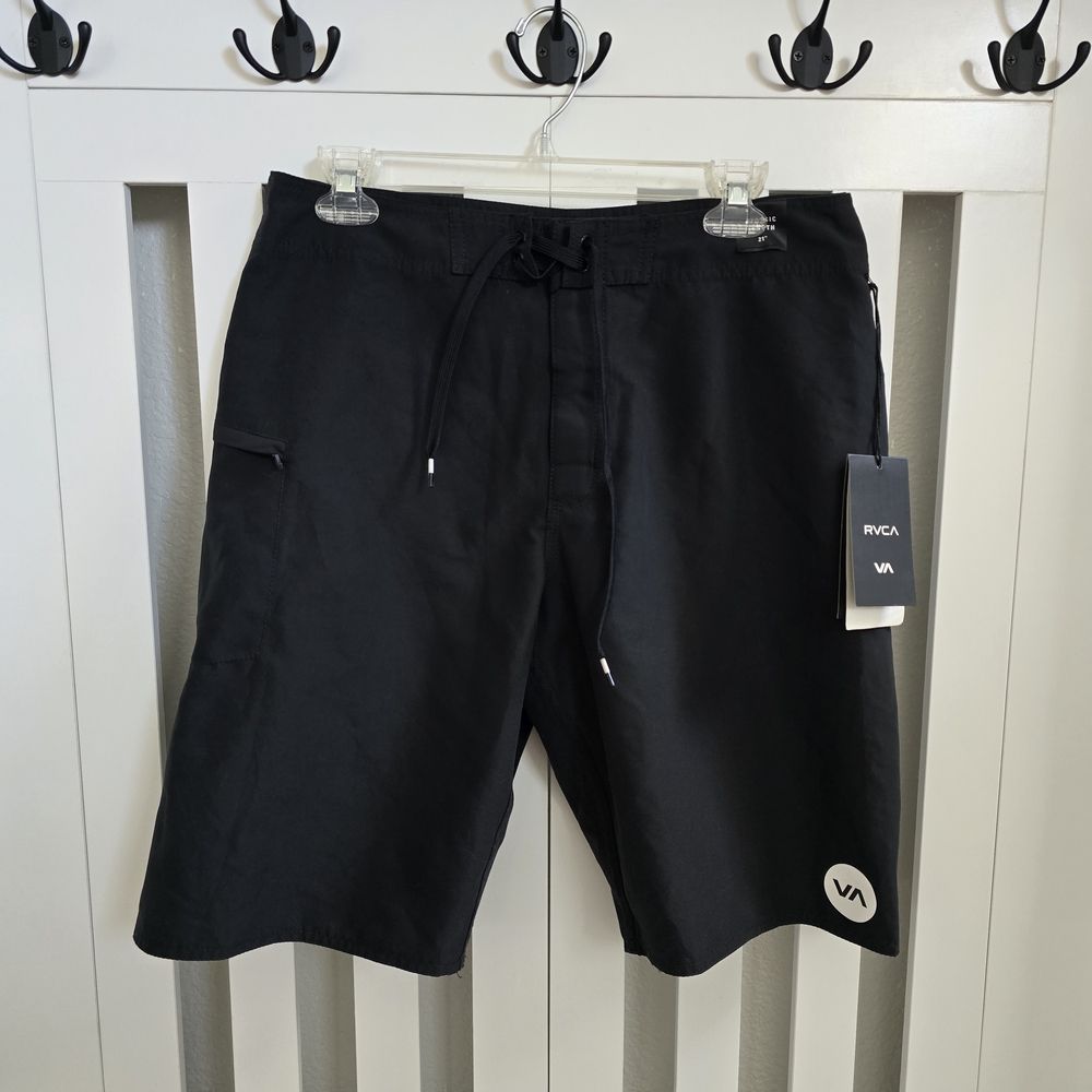Brand New RVCA Solid Black Logo Board Shorts 21" Mens Size 32